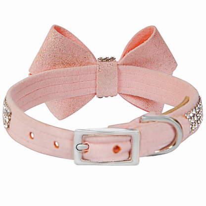 Susan Lanci Designs Puppy Pink Glitzerati Nouveau Bow 3 Row Giltmore Collar