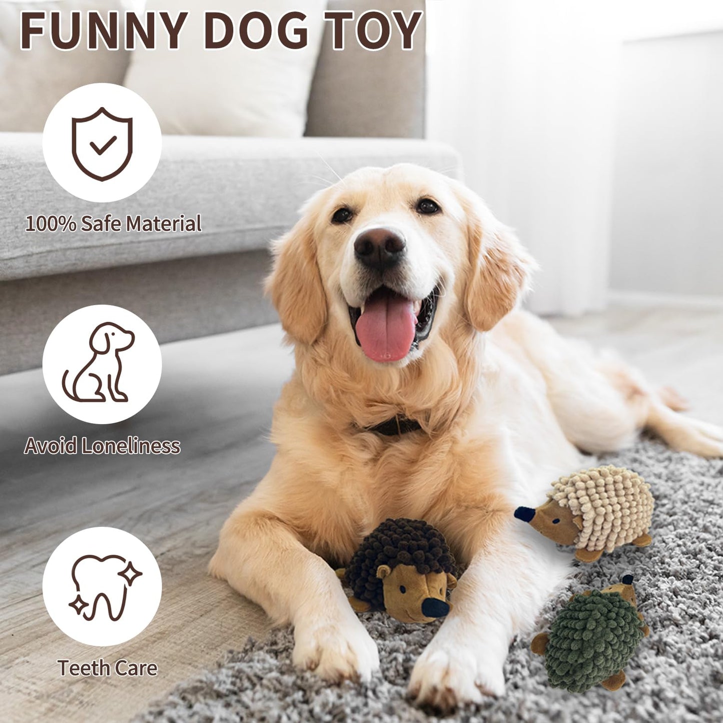 Chongqile Plush Hedgehog Dog Toys 3 PCS - Squeaky Stuffless Hedgehog for Small and Medium Dogs - Keep Your Puppy Busy with Multi-Colored Interactive Pet Toys