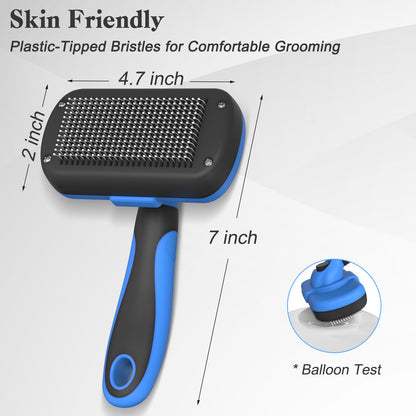 Swihauk Self Cleaning Slicker Brush - Skin Friendly Deshedding Grooming Tool for Dogs & Cats, Suitable for Shedding & Haired Pets, with Pet Supplies Accessories, Blue