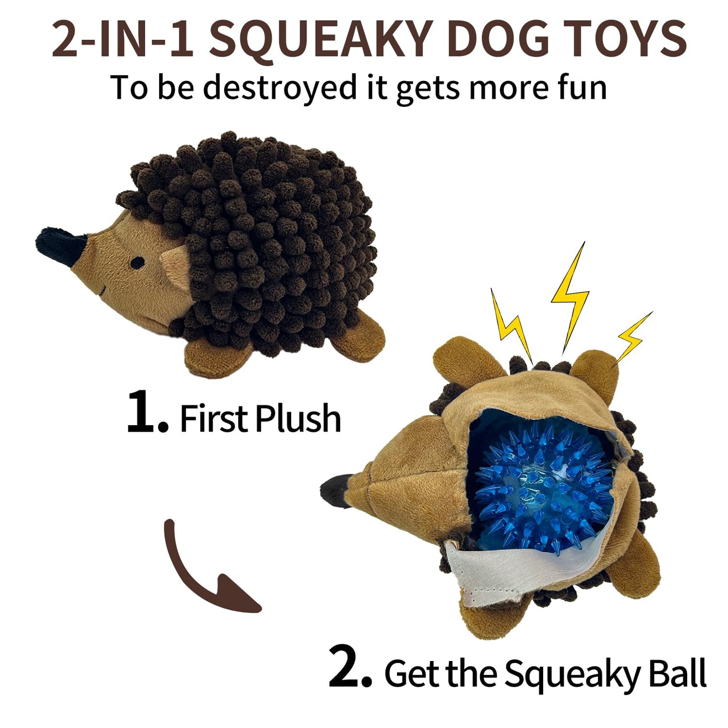 Chongqile Plush Hedgehog Dog Toys 3 PCS - Squeaky Stuffless Hedgehog for Small and Medium Dogs - Keep Your Puppy Busy with Multi-Colored Interactive Pet Toys