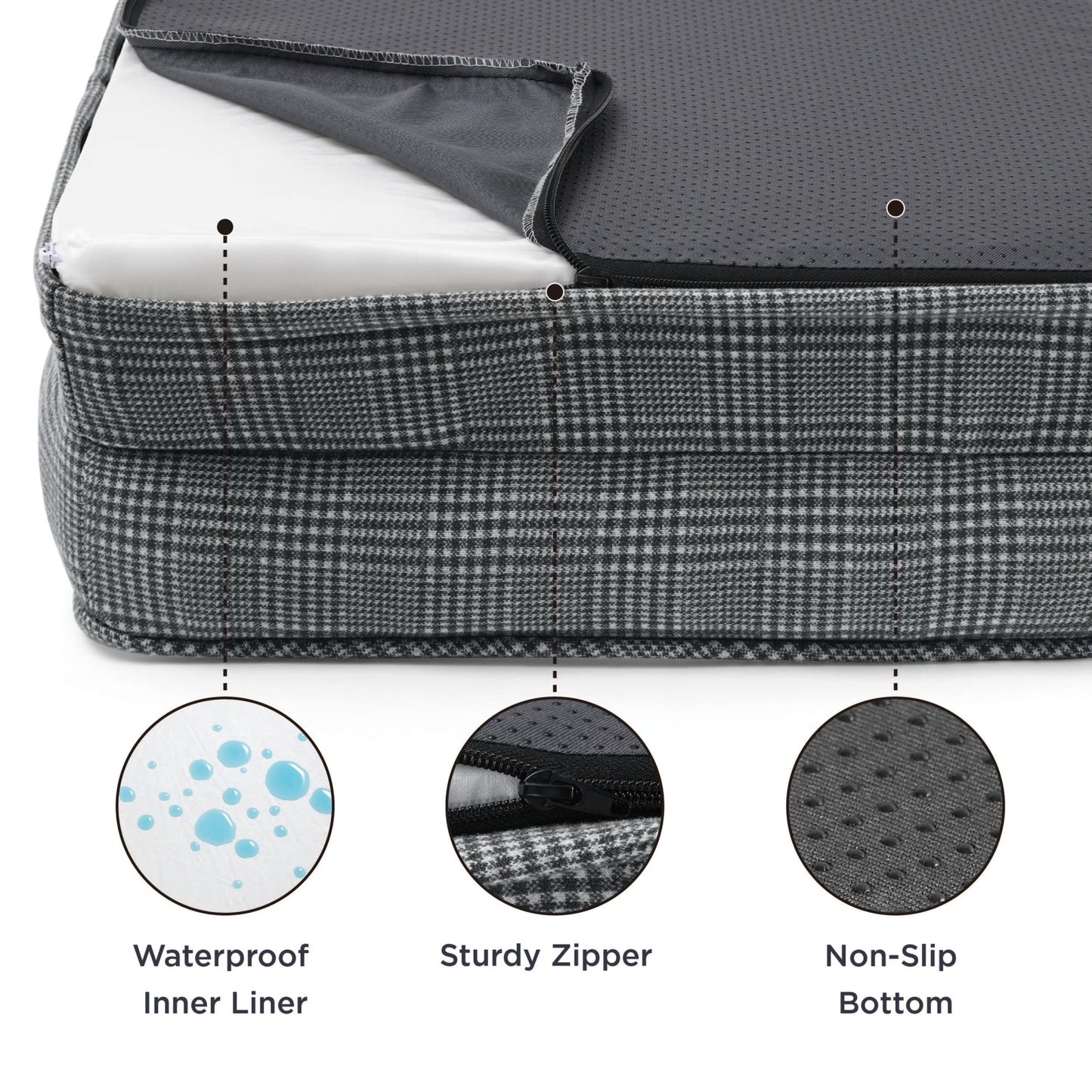 Bedsure Orthopedic Dog Bed for Medium Dogs - Waterproof Dog Sofa Beds Medium, Supportive Foam Pet Couch Bed with Removable Washable Cover, Waterproof Lining and Nonskid Bottom, Black Checks