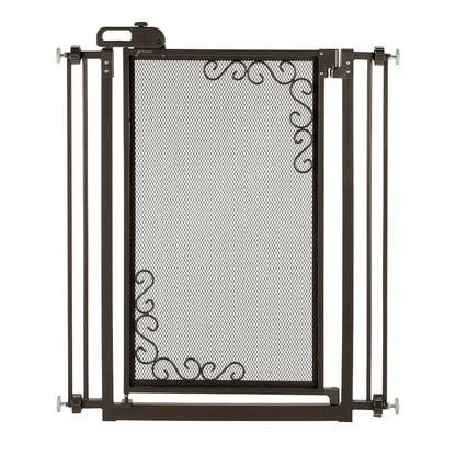 Tall One-Touch Metal Mesh Pet Gate in Antique Bronze