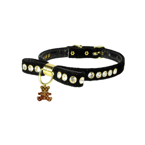 Velvet Bow Bear Charm Collar- Dog Collar