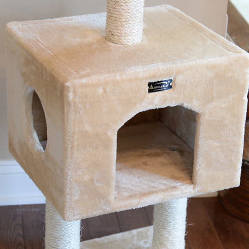 Real Wood Cat Tree With Condo And Scratch Post 42 Height BGE