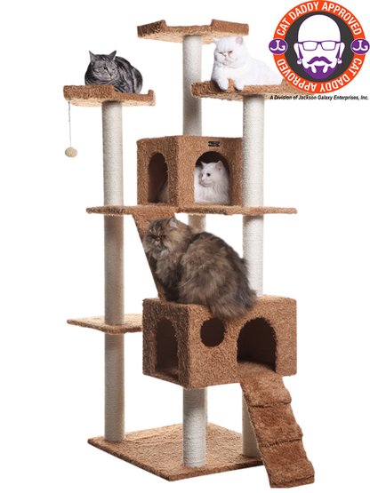 Real Wood 74" Multi-Level Cat Tree Large Cat Play Furniture