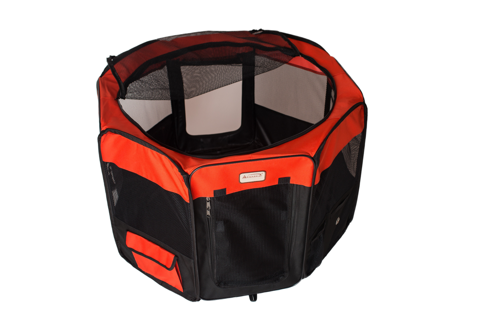 Armarkat PP002R-M Portable Pet Playpen In Bk and Rd Combo