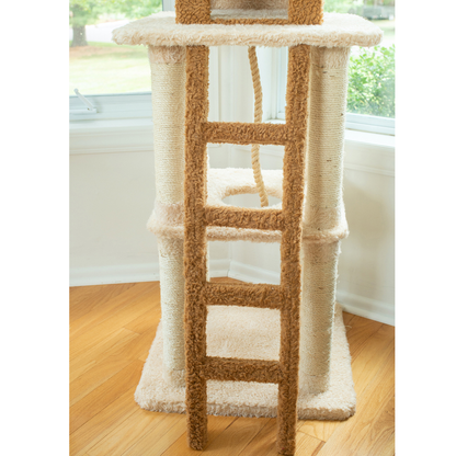 Real Wood  Multi-Level Cat Tower X8303 Cat Tree In Beige