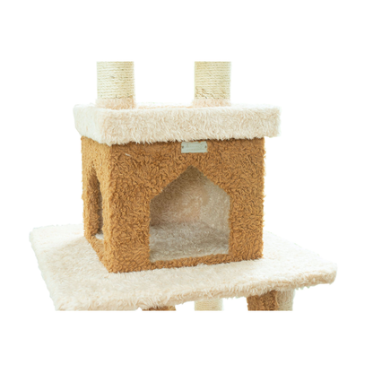 Real Wood  Multi-Level Cat Tower X8303 Cat Tree In Beige