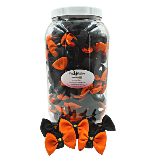 GG109PV | 50-100 2" Halloween Pumpkin Trim Velcro Dog | Cat Bows in a Jar|Pets Ribbons