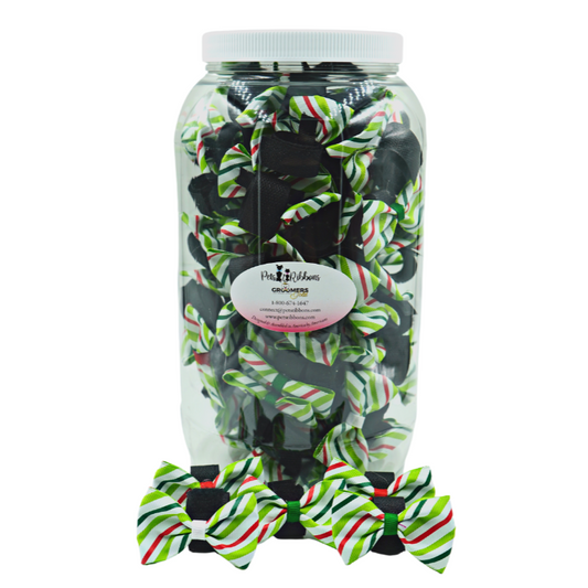 GG110CV | 100 Christmas Candy Striped Velcro Dog Bows in Jar|Pets Ribbons
